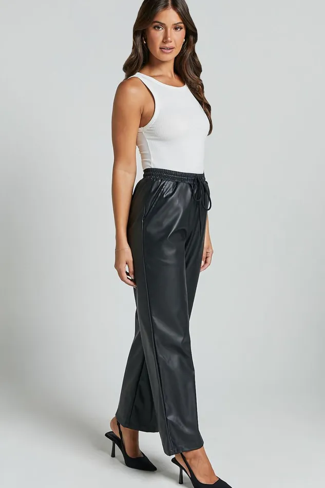 Leah Pants 8211 High Waist Drawstring Faux Leather Pants In Black Women Showpo Pants