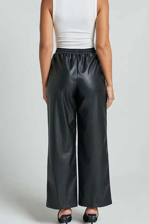 Leah Pants 8211 High Waist Drawstring Faux Leather Pants In Black Women Showpo Pants