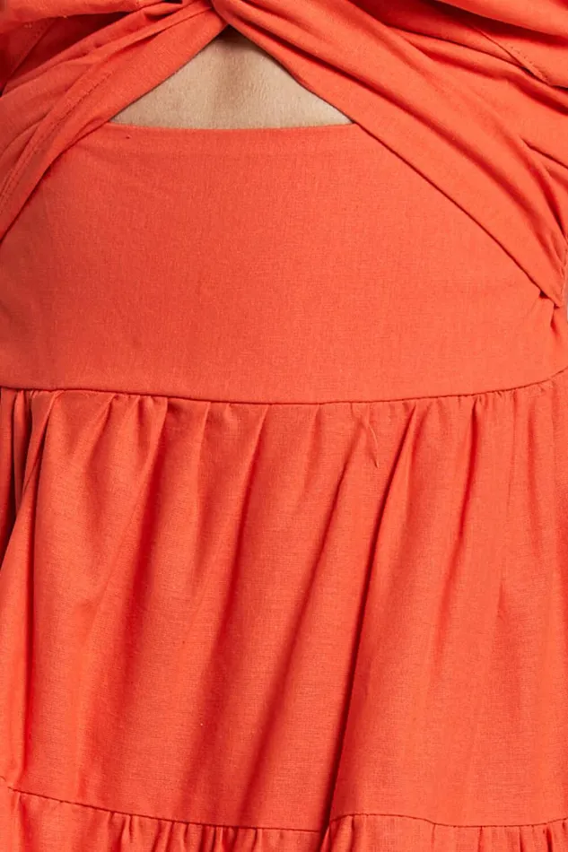 Leticia Midi Dress 8211 Twist Front Tie Strap Tiered Dress In Orange Women Showpo Conscious