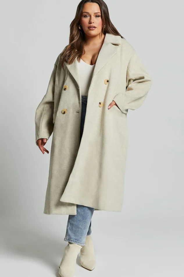 Libee Coat 8211 Double Breasted Longline Coat In Oatmeal Women Showpo Jackets and Coats