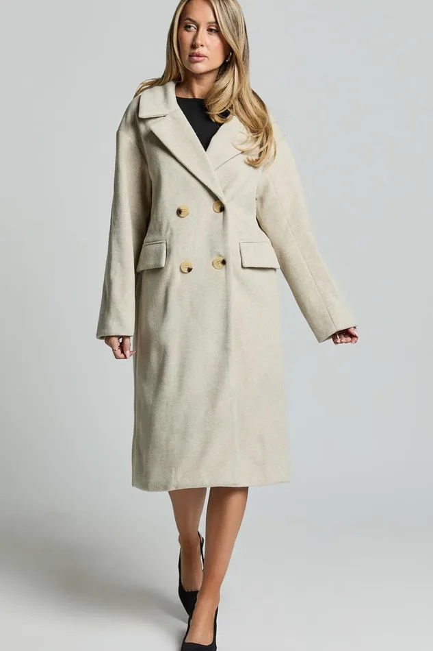 Libee Coat 8211 Double Breasted Longline Coat In Oatmeal Women Showpo Jackets and Coats
