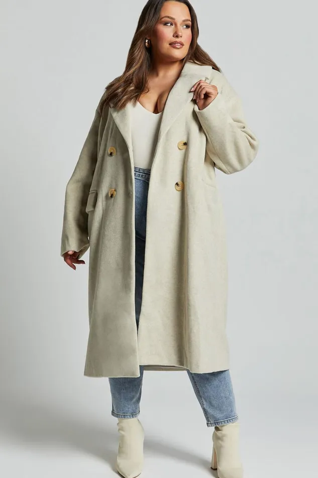 Libee Coat 8211 Double Breasted Longline Coat In Oatmeal Women Showpo Jackets and Coats