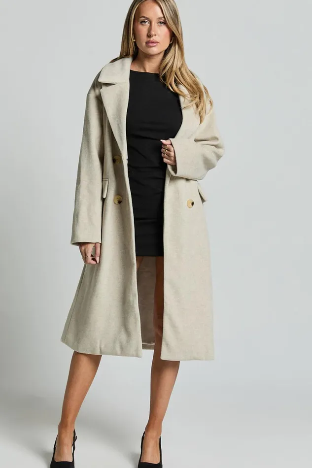 Libee Coat 8211 Double Breasted Longline Coat In Oatmeal Women Showpo Jackets and Coats