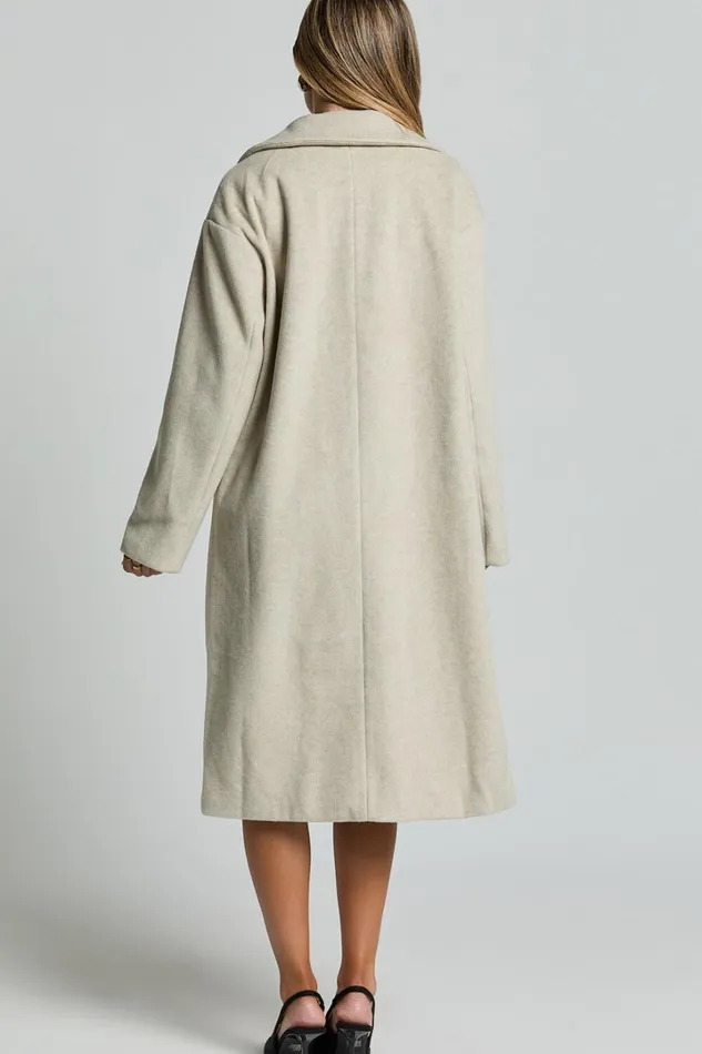 Libee Coat 8211 Double Breasted Longline Coat In Oatmeal Women Showpo Jackets and Coats