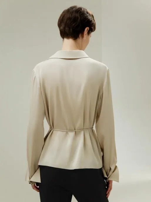 Lilysilk Asymmetrical Silk Shirt With Waist Tie Elegant And Simple Women Blouses Shirts