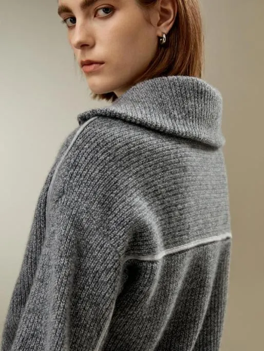 Lilysilk Cashmere Half ZipUp Ribbed Sweater Women Knitwear
