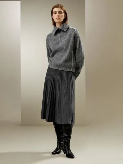 Lilysilk Cashmere Half ZipUp Ribbed Sweater Women Knitwear