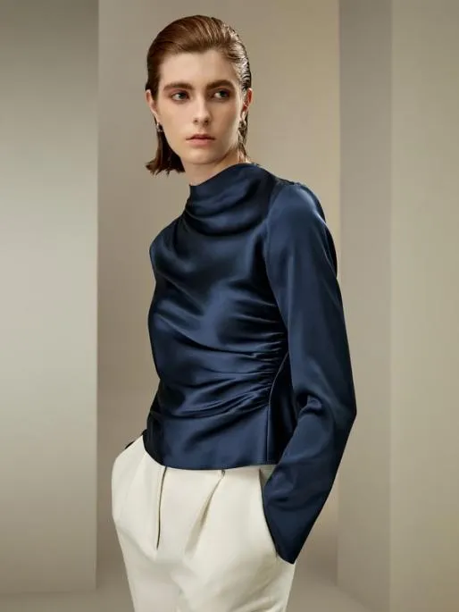 Lilysilk Charming Silk Blouse With Oblique Pleats Women Blouses Shirts