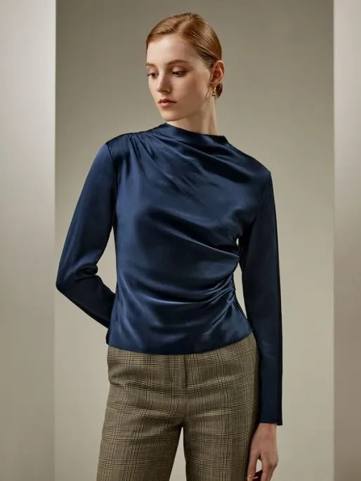 Lilysilk Charming Silk Blouse With Oblique Pleats Women Blouses Shirts
