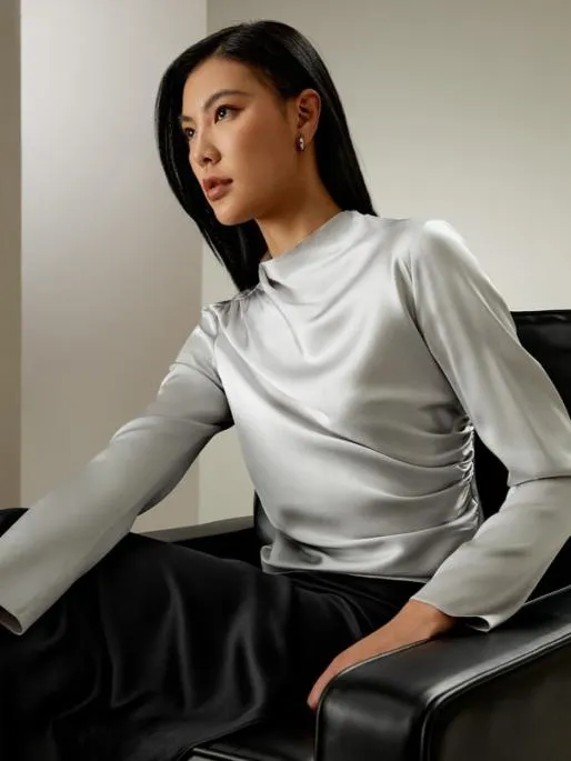 Lilysilk Charming Silk Blouse With Oblique Pleats Women Blouses Shirts