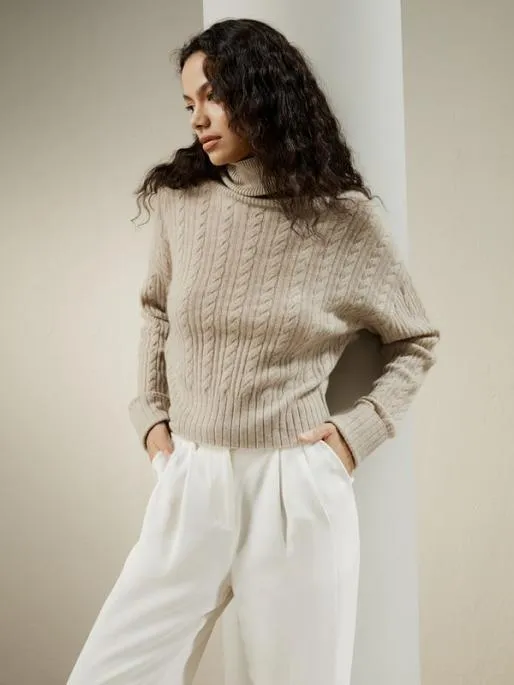 Lilysilk Clssic Cable Knit Turtleneck Sweater Women Essentials