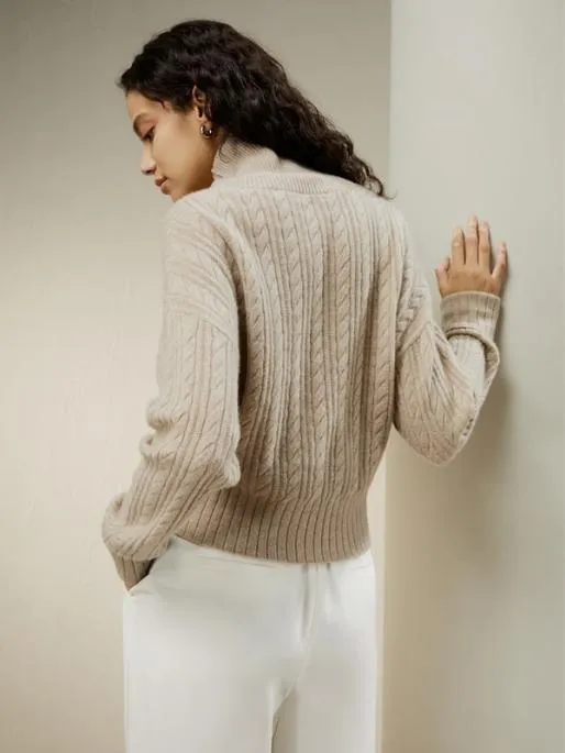 Lilysilk Clssic Cable Knit Turtleneck Sweater Women Essentials
