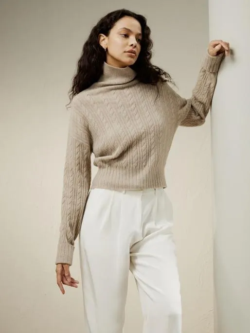 Lilysilk Clssic Cable Knit Turtleneck Sweater Women Essentials