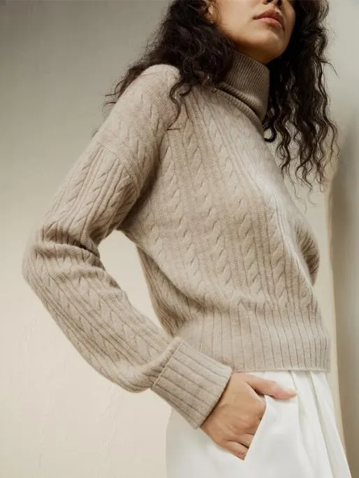 Lilysilk Clssic Cable Knit Turtleneck Sweater Women Essentials
