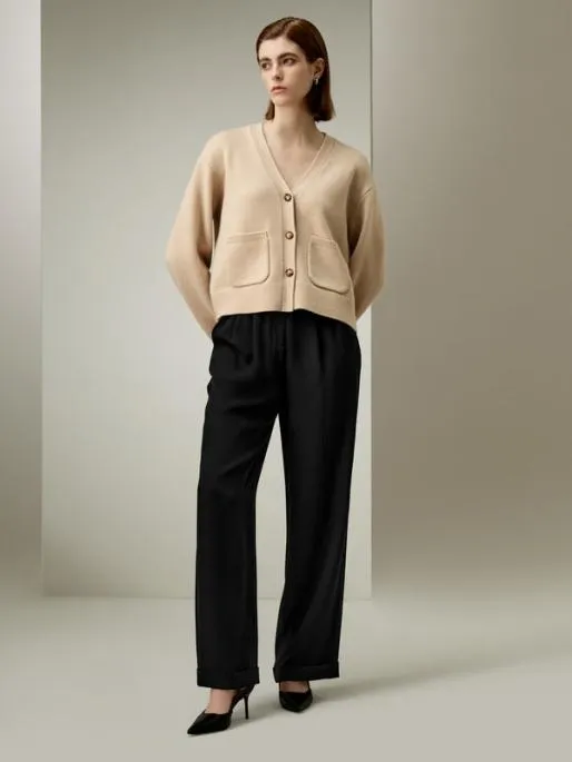 Lilysilk Cropped WoolCashmere Blend Cardigan Sweater Women Knitwear