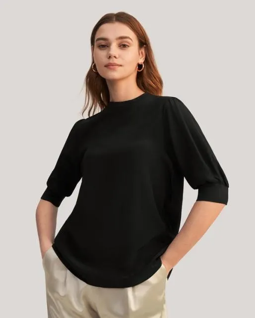 Lilysilk Elegant Casual Silk Tee With Rib Cuff Women Tops