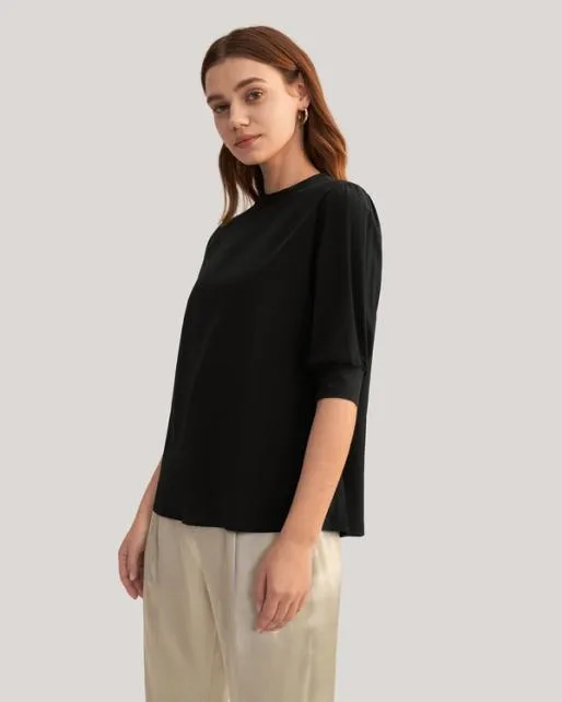 Lilysilk Elegant Casual Silk Tee With Rib Cuff Women Tops