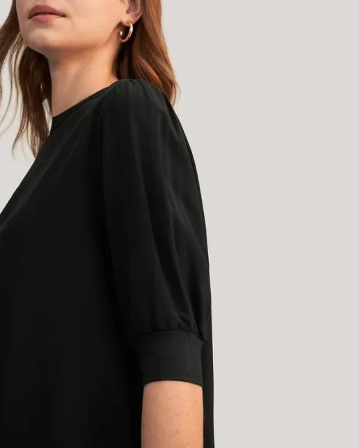 Lilysilk Elegant Casual Silk Tee With Rib Cuff Women Tops