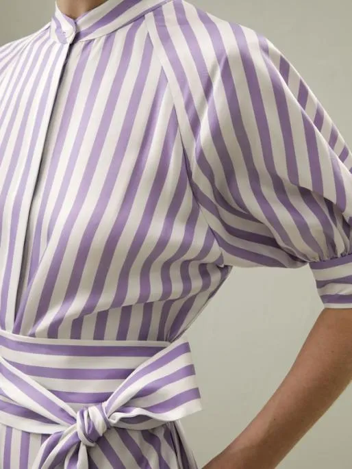 Lilysilk Lavender Striped Silk Shirtdress For Practical And Versatile Style Women Jumpsuits Dresses