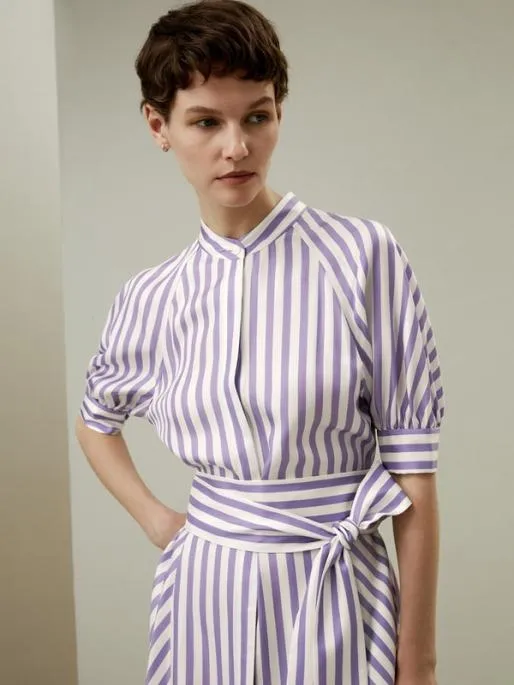 Lilysilk Lavender Striped Silk Shirtdress For Practical And Versatile Style Women Jumpsuits Dresses