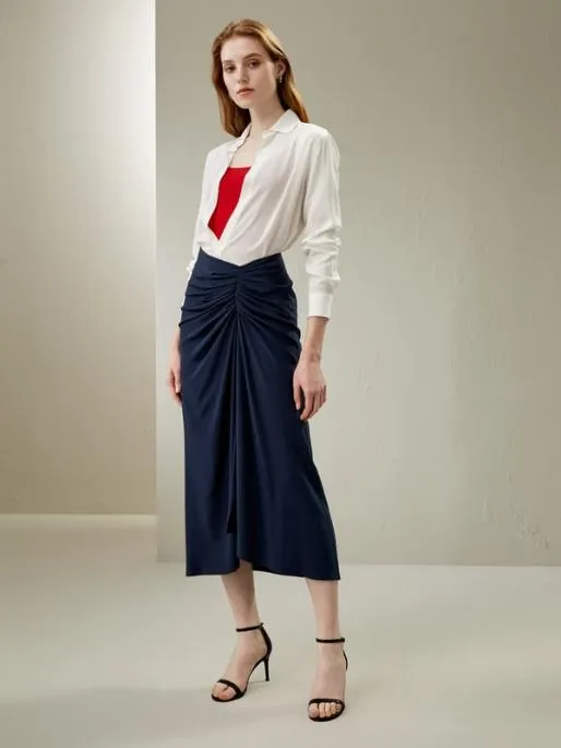 Lilysilk Luxury Tucked Drape Silk Split Maxi Skirt With Pleating Essential Skirt For Any Occasion Women Bottoms Lilysilk Luxury Tucked Drape Silk Split Maxi Skirt With Pleating Essential Skirt For Any Occasion Women Bottoms