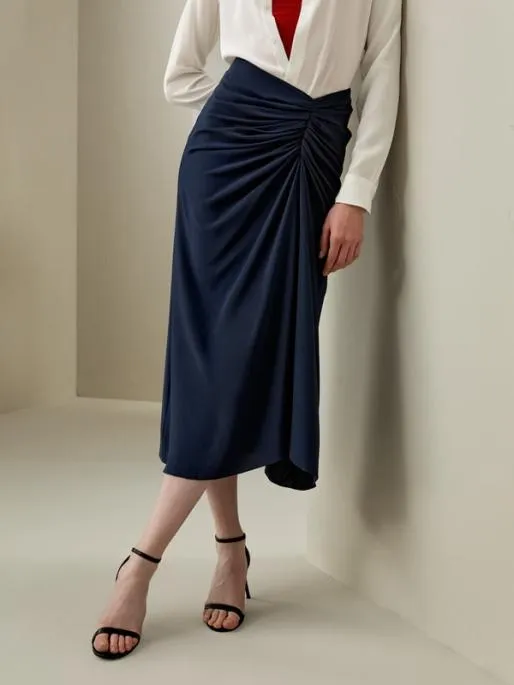 Lilysilk Luxury Tucked Drape Silk Split Maxi Skirt With Pleating Essential Skirt For Any Occasion Women Bottoms