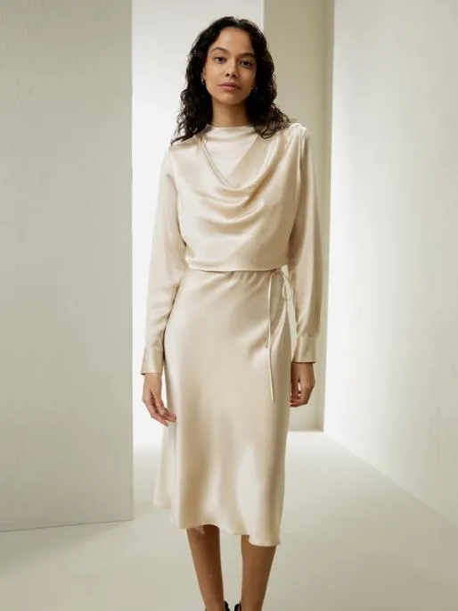 Lilysilk Mock Neck Silk Midi Dress Women Jumpsuits Dresses