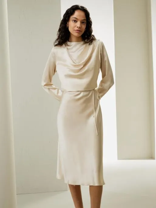 Lilysilk Mock Neck Silk Midi Dress Women Jumpsuits Dresses
