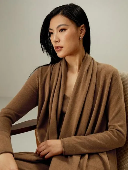 Lilysilk Pure Cashmere Pile Collar Relaxed Fit Cardigan Women Knitwear
