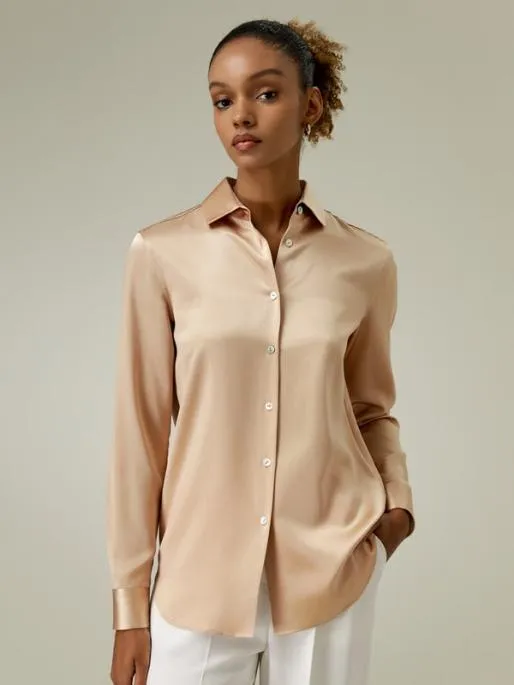 Lilysilk Satin Silk Shirt With Shell Button Women Blouses Shirts