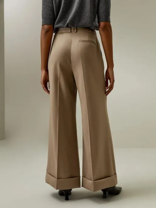 Lilysilk SilkWool Rolled Hem Flared Cropped Trousers Women Knitwear