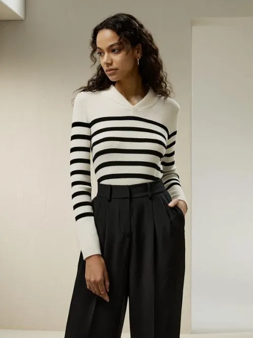 Lilysilk Striped Ultrafine Merino Wool Sweater Women Knitwear