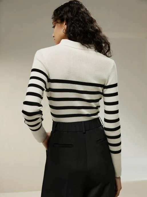 Lilysilk Striped Ultrafine Merino Wool Sweater Women Knitwear
