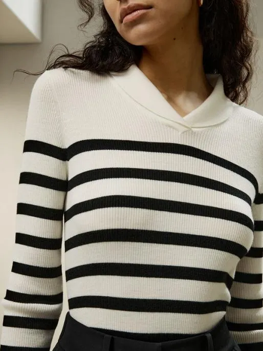Lilysilk Striped Ultrafine Merino Wool Sweater Women Knitwear