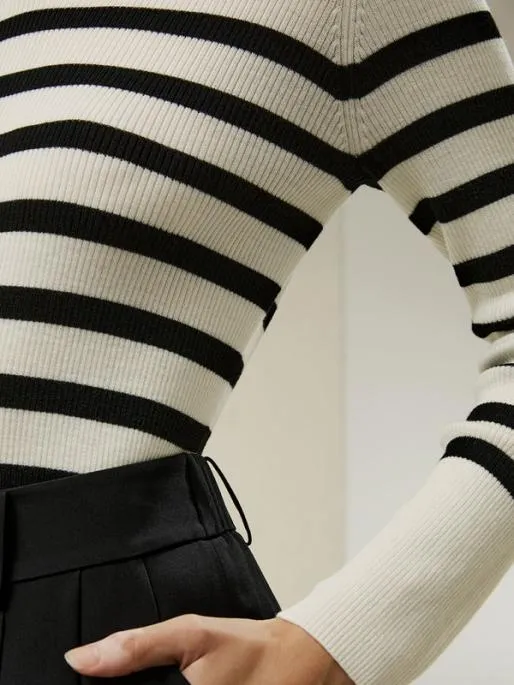 Lilysilk Striped Ultrafine Merino Wool Sweater Women Knitwear