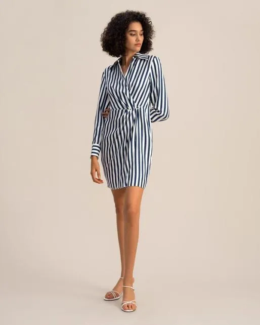 Lilysilk The Amalfi Stripe Wrap Silk Shirtdress Women Jumpsuits Dresses