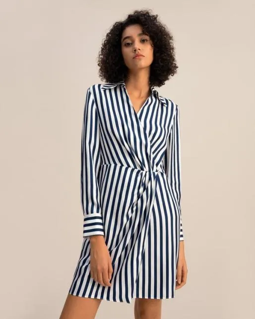 Lilysilk The Amalfi Stripe Wrap Silk Shirtdress Women Jumpsuits Dresses
