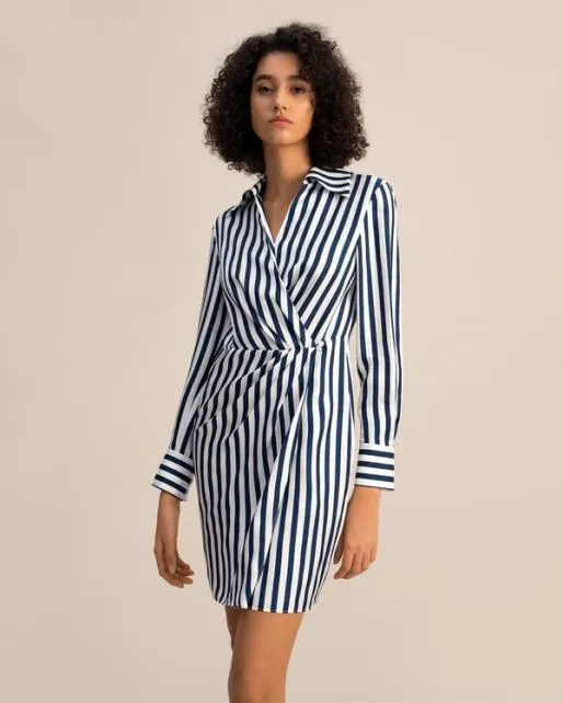 Lilysilk The Amalfi Stripe Wrap Silk Shirtdress Women Jumpsuits Dresses