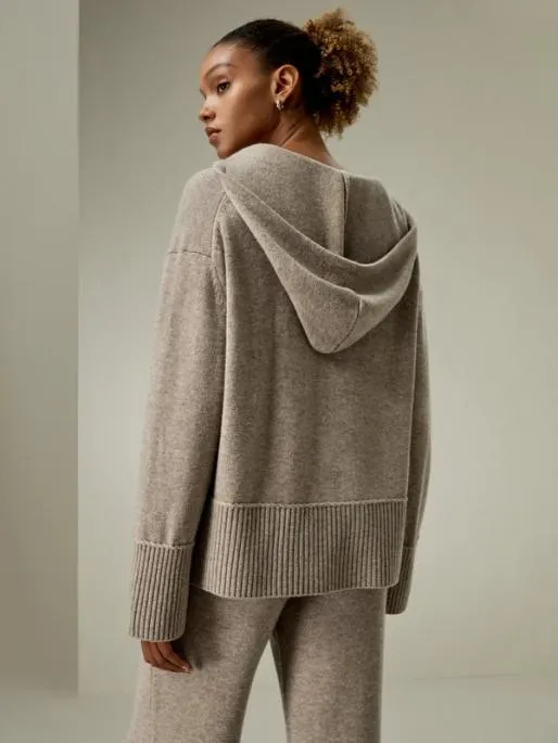 Lilysilk V Neck WoolCashmere Blend Hoodie Sweater Women Knitwear