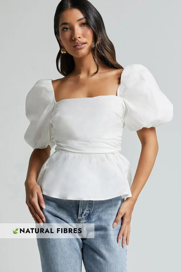 Linda Top 8211 Short Puff Sleeve Peplum In Ivory Women Showpo Tops