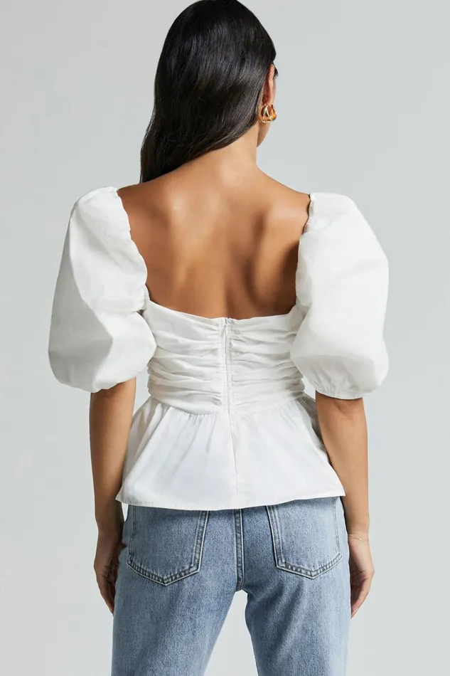 Linda Top 8211 Short Puff Sleeve Peplum In Ivory Women Showpo Tops
