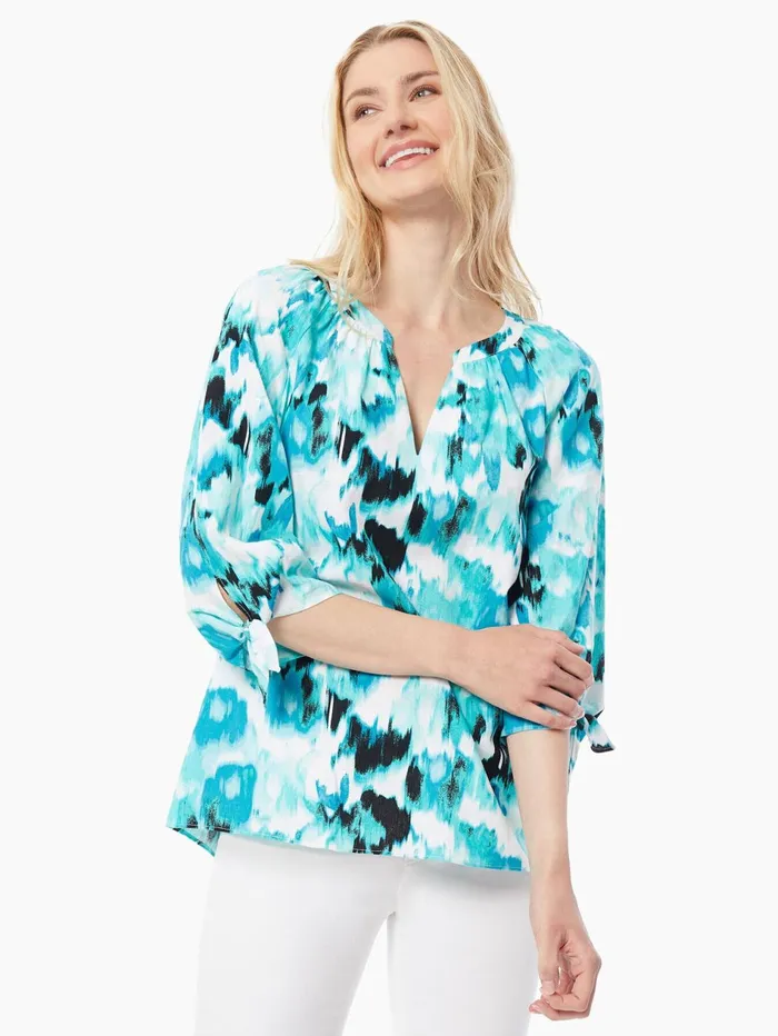 LinenBlend VNeck TieSleeve Blouse Women Jones New York Tops and Blouses