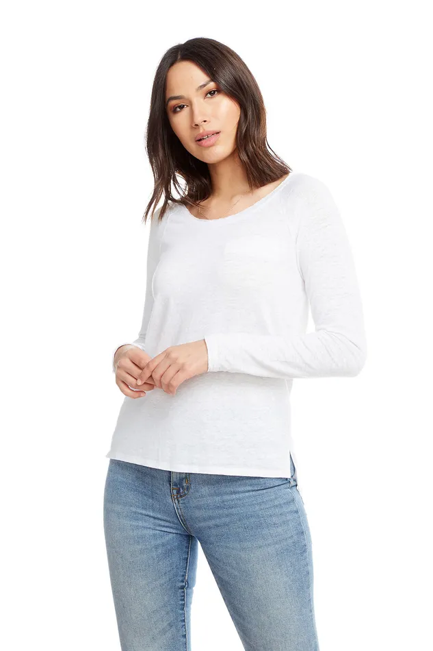 Linen Jersey Long Sleeve Hi Lo Open Neck Welt Pocket Raglan Tee Womens Loungewear Chaser Brand Linen Jersey Long Sleeve Hi Lo Open Neck Welt Pocket Raglan Tee Womens Loungewear Chaser Brand