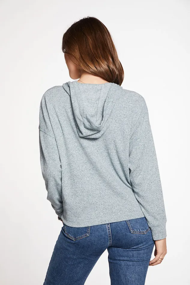 Linen Rib Long Sleeve Drop Shoulder Surplice Pullover Hoodie Womens Outerwear Chaser Brand