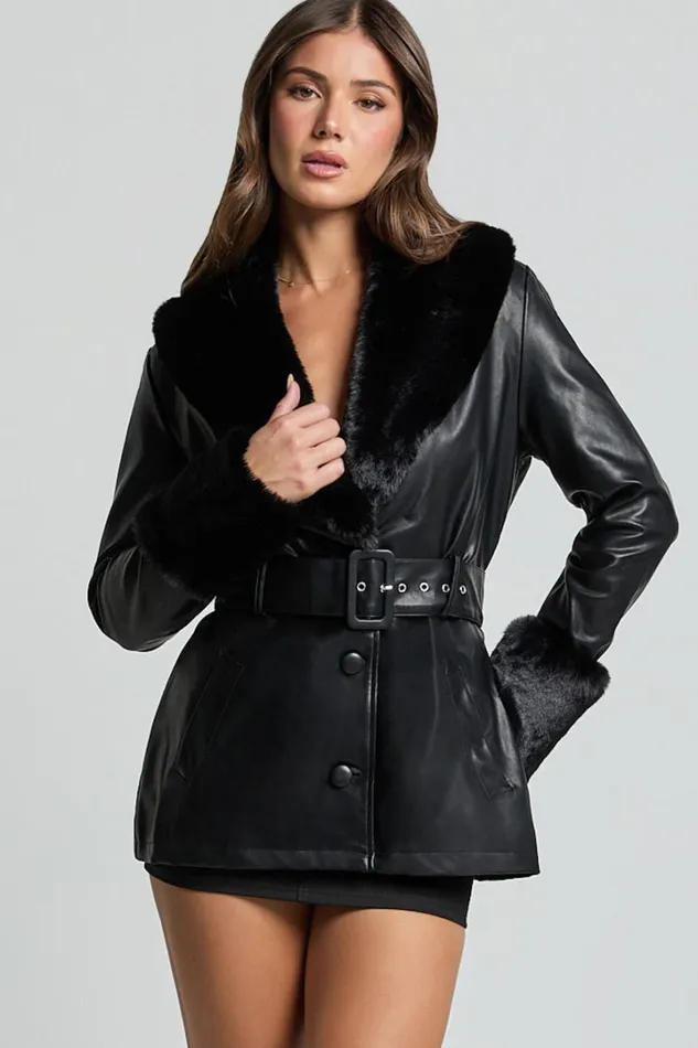 Lioness 8211 Brooklyn Short PU With Fur Trim Coat In Onyx Women Showpo Jackets and Coats Lioness 8211 Brooklyn Short PU With Fur Trim Coat In Onyx Women Showpo Jackets and Coats