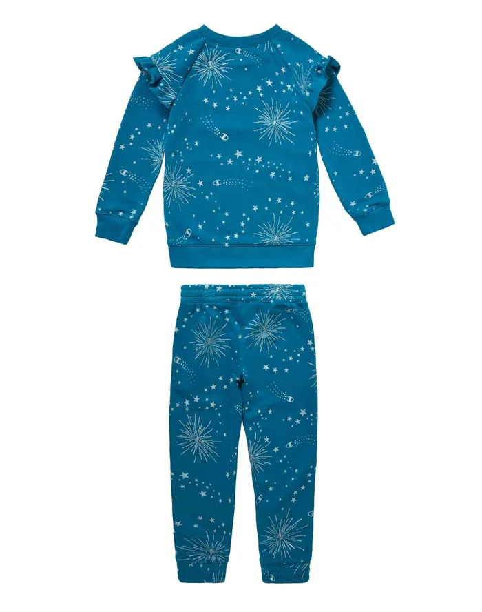 Little Girls Ruffle Crew And Joggers Set Foil Stars Jade Ocean 19034 Jade Ocean Star Kids Champion Hoodies and Sweatshirts