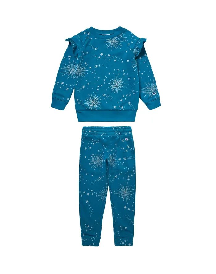 Little Girls Ruffle Crew And Joggers Set Foil Stars Jade Ocean 19034 Jade Ocean Star Kids Champion Hoodies and Sweatshirts