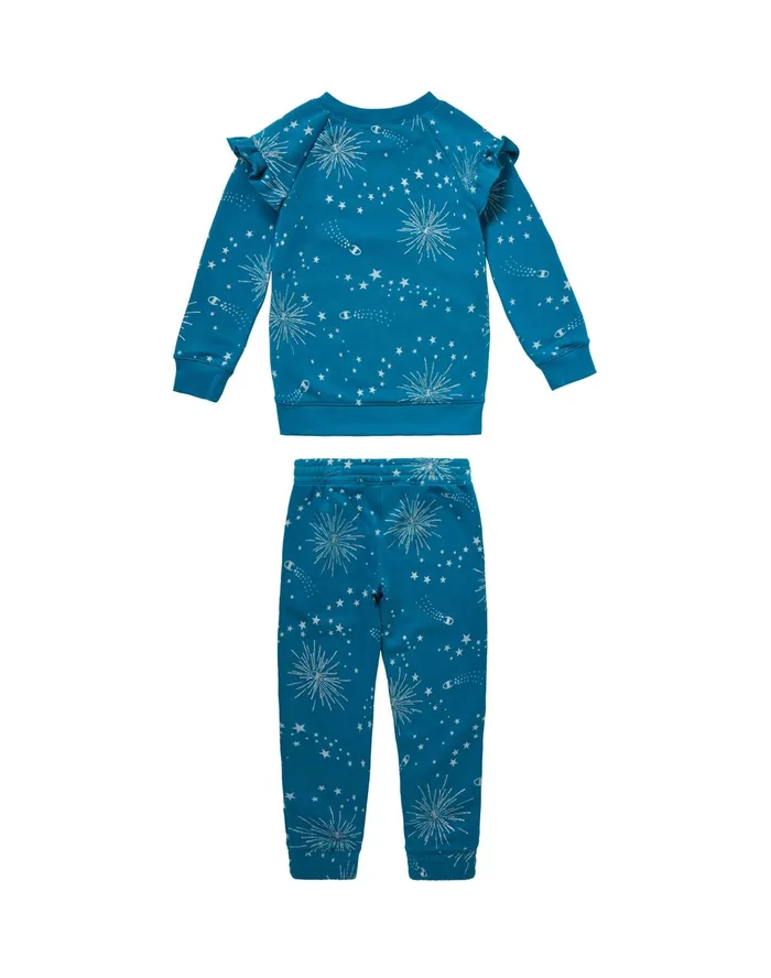 Little Girls Ruffle Crew And Joggers Set Foil Stars Jade Ocean 19034 Jade Ocean Star Kids Champion Hoodies and Sweatshirts