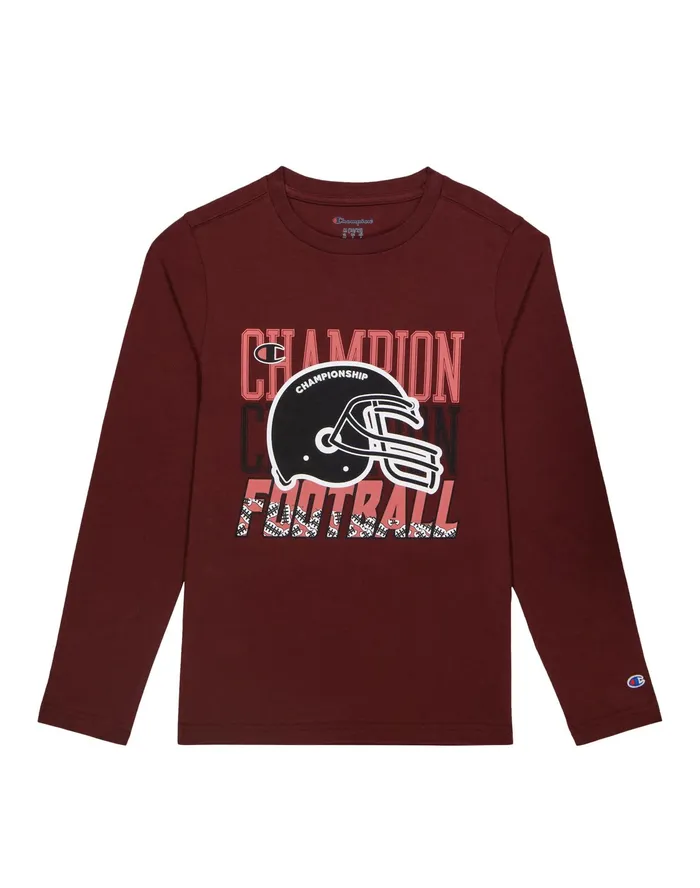 Little Kids039 LongSleeve TShirt Retro Football Helmet Logo Maroon Kids Champion TShirts