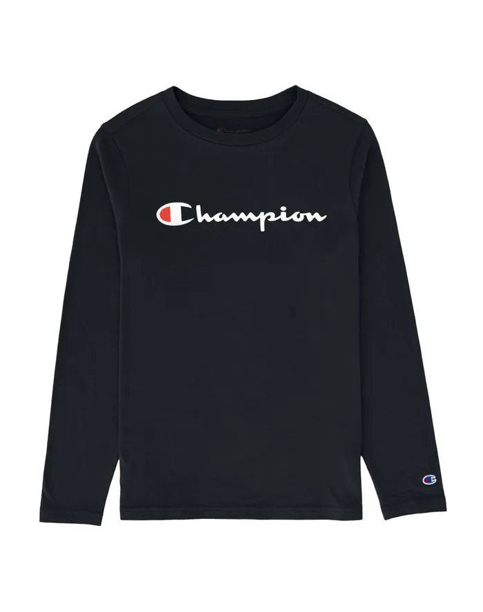 Little Kids LongSleeve TShirt Script Logo Black Kids Champion TShirts